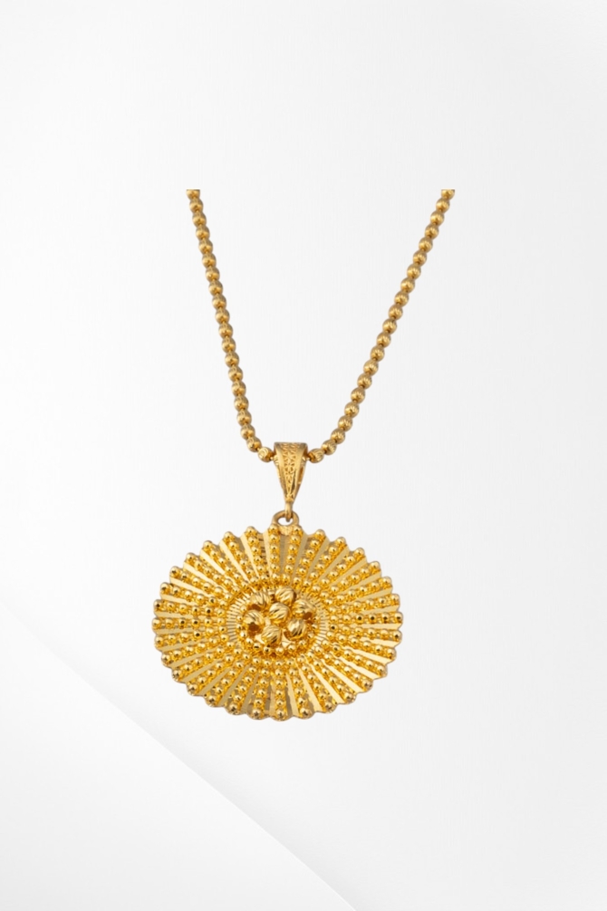 22 Ayar Altın Çiçek Motifli & Işın Desenli Oval Kolye Ucu 7,13 GR Ürün Kodu: KLY4602 - 2