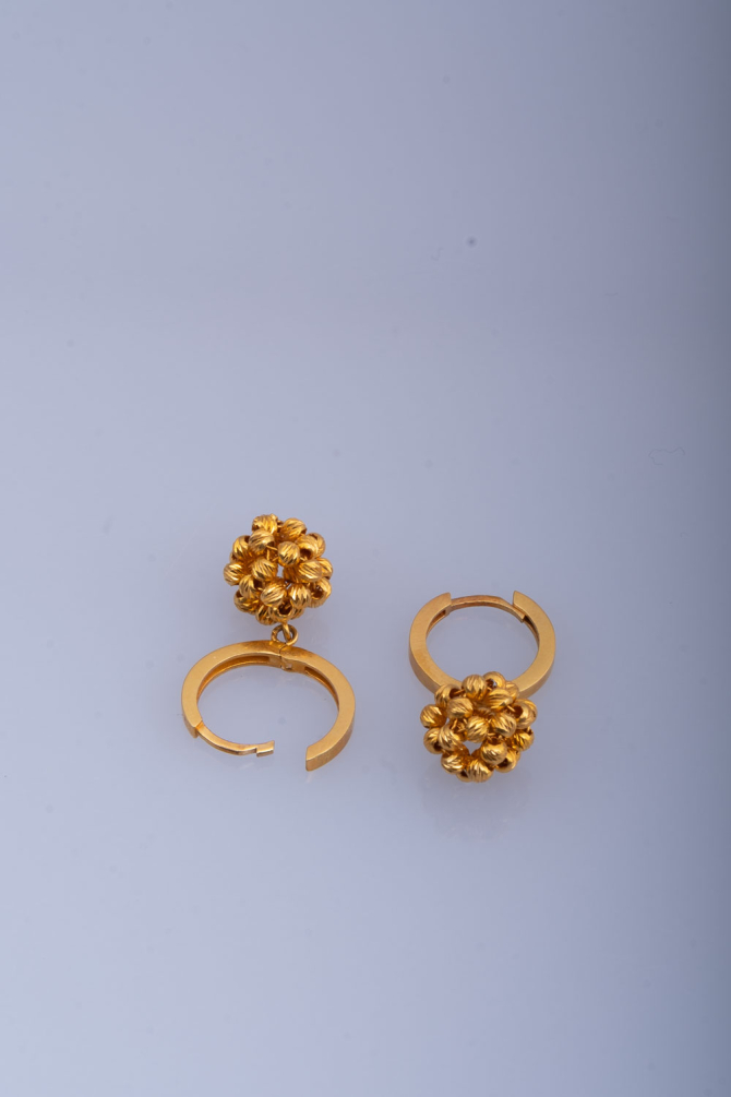 22 Ayar Altın Örgü Top Charm'lı Halka Küpe 6,94 GR Ürün Kodu: KP06977 - 4