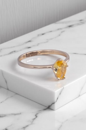 Çilek Konsept Damla Kesim Sitrin Taşlı 14 Ayar Altın Minimalist Yüzük 4,11 GR Ürün Kodu: YZ08274 - 3