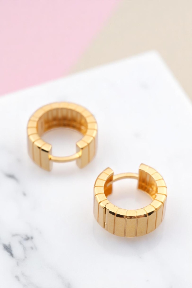 Geometrik Segmentli Modern Tasarım 22 Ayar Altın Halka Küpe - Alimoğlu Kuyumculuk 7,58 GR Ürün Kodu: KP07394 - 4