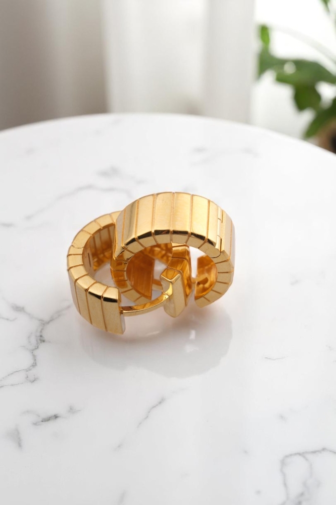 Geometrik Segmentli Modern Tasarım 22 Ayar Altın Halka Küpe - Alimoğlu Kuyumculuk 7,58 GR Ürün Kodu: KP07394 - 7