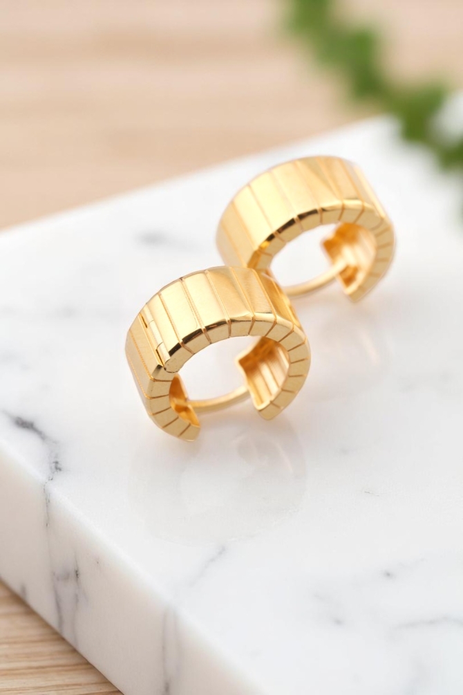 Geometrik Segmentli Modern Tasarım 22 Ayar Altın Halka Küpe - Alimoğlu Kuyumculuk 7,58 GR Ürün Kodu: KP07394 - 9