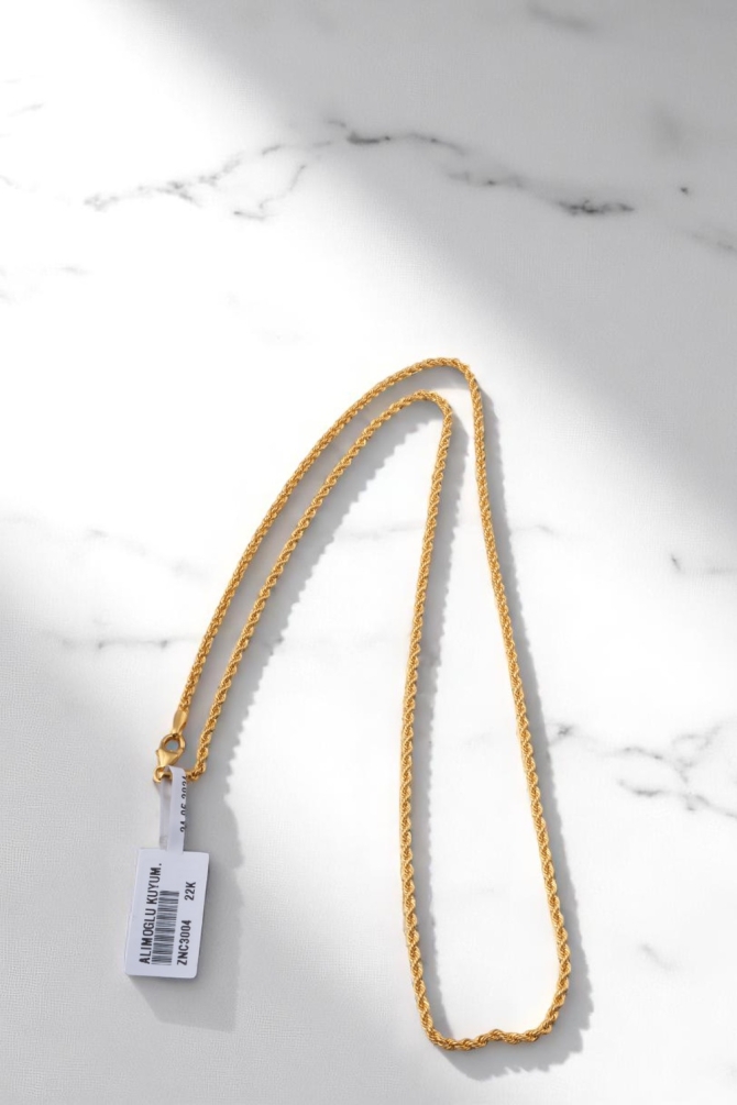 Klasik İnce Burgu (Halat) Model 22 Ayar Altın Zincir Kolye (60cm) - Alimoğlu Kuyumculuk 4,61 GR Ürün Kodu: ZNC3004 - 2