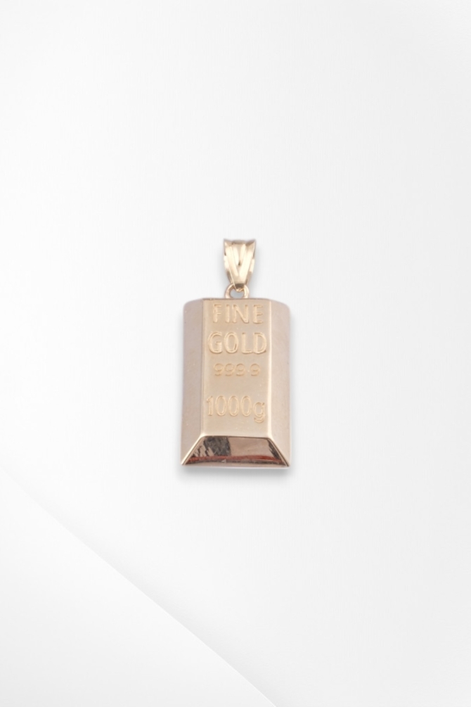 Külçe Altın Figürlü 'Fine Gold 999.9' Yazılı 14 Ayar Altın Kolye Ucu - Alimoğlu Kuyumculuk 1,89 GR Ürün Kodu: KLY5255 - 1
