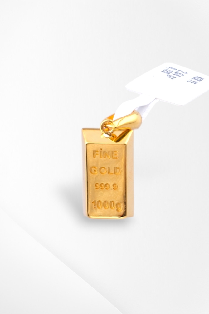 Külçe Altın Figürlü 'Fine Gold 999.9' Yazılı 22 Ayar Altın Kolye Ucu - Yatırım ve Şıklık - Alimoğlu Kuyumculuk 2,64 GR Ürün Kodu: KLY5274 - 1