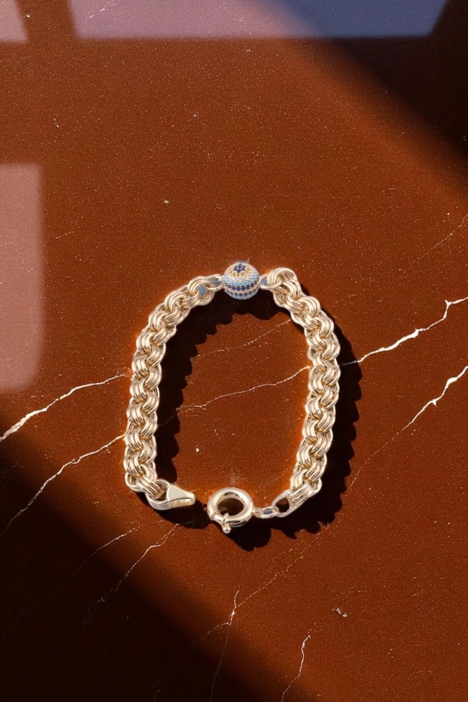 Renkli Zirkon Taşlı Küre Merkezli Gösterişli Doç Zincir 14 Ayar Altın Bileklik - Alimoğlu Kuyumculuk 8,16 GR Ürün Kodu: KNY5300 - 6