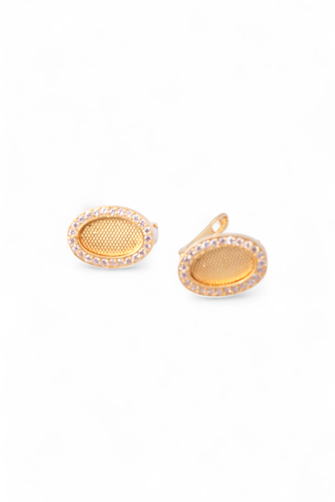 Zirkon Taşlı Çerçeveli ve Kalem İşçilikli Oval Model İhtişamlı 22 Ayar Altın Küpe - 5